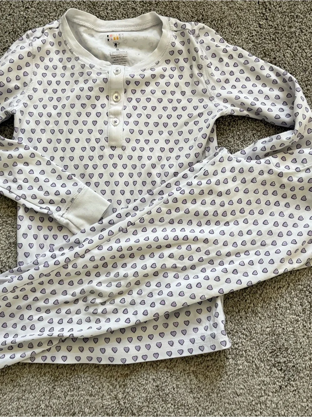 Roller Rabbit White and Purple Heart Print Kids Pajama Set